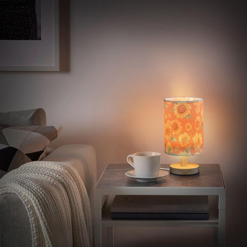 Vdsrup Table Lamp Sunflowers Orange Nightstand lamp Fabric Lamps with Wood Base Fabric Shade Bedside Desk Lamps
