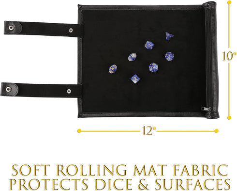 ROSELLE 2 1 in Leather Dice Mat Dice Tray for DND Dice, Scroll Dice Tray and Rolling Mat with Zipper Holder, Compatible