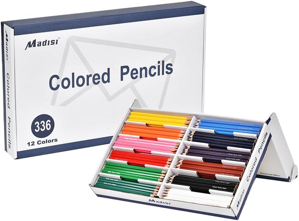 Madisi Colored Pencils Bulk - Pre-Sharpened - 12 Assorted Colors - 336