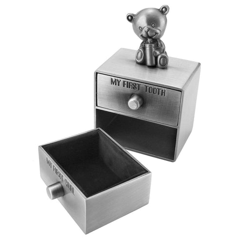 Mogoko Silver Tooth Box, Baby First Tooth and Curl Keepsake Box Set for Kids Teeth Fairy Holder
