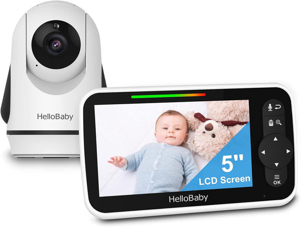 HelloBaby 5 Inch Video Baby Monitor with Camera and Audio, Remote Pan-Tilt-Zoom Camera