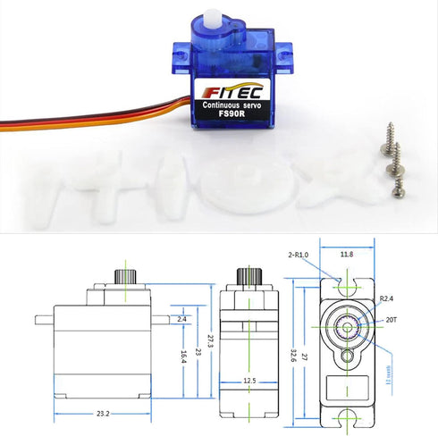Feetech FS90R Micro Servo, 360 Degree Continuous Rotation RC Servo Motor, 9g for Arduino, Microbit, Robotic Helicopter,