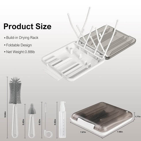 Brush,6 1 Set Baby Bottle in Bottle Cleaner with Extendable Silicone Bottle Brush,Drying Rack,Nipple & Straw