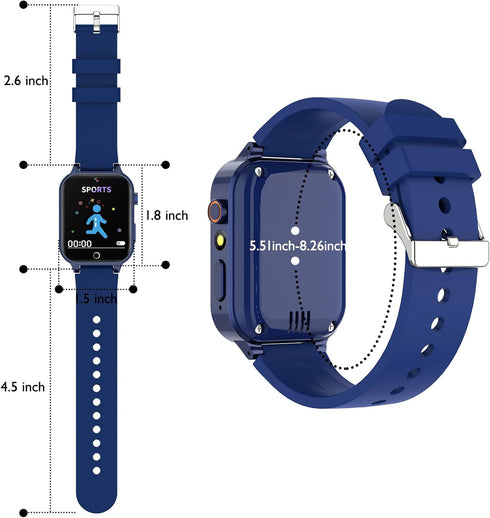 Kids Smart Watch with 26 Puzzle Games, Touch Screen, HD Camera, Alarm Clock, Birthday Gift for Ages 4-12 (Blue)