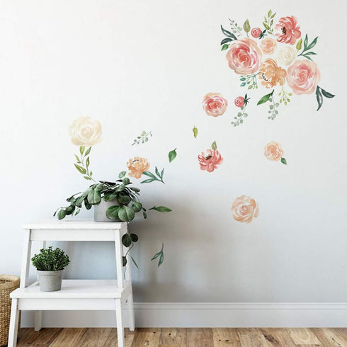 Peony Flowers Wall Stickers DIY Leaves Wall Decals Art Decor for Living Room, Girls Bedrooms