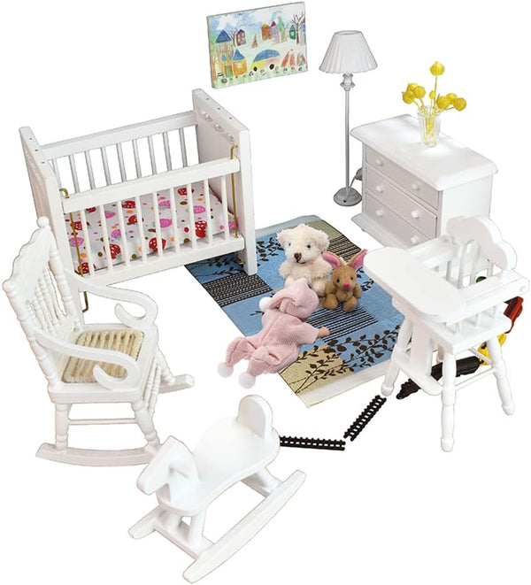 iLAND Miniature Dollhouse Furniture and Accessories, 1/12 Scale Nursery Furniture, Lovely 14pcs