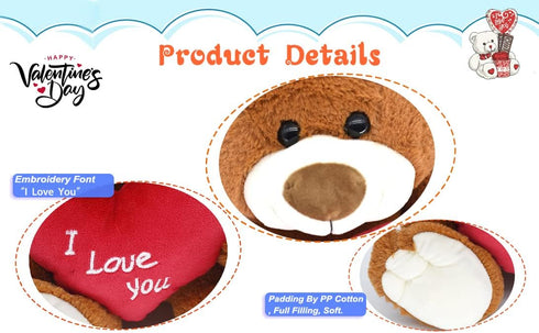 10'' I Love You! Teddy Bear with Red Heart, Soft Plush Doll Stuffed Animal Gifts for Her/Girlfriend Mom Kids (Brown)