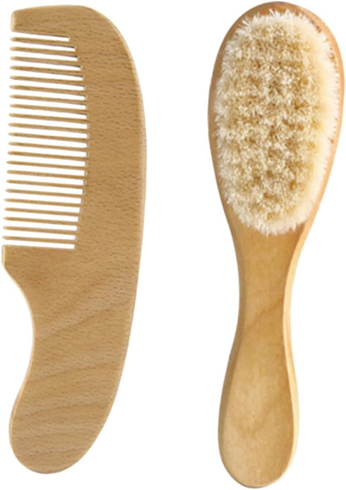 Infant Hair Brush and Comb Kit Wool Brush Set for Newborn Hair
