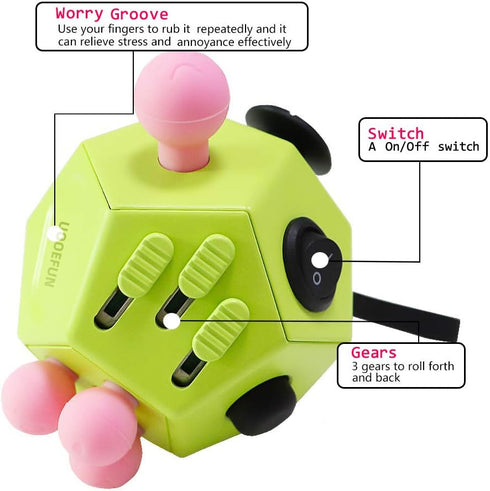 Fidgets Toy, 12 Sided Cube Toys, Autism Relief Stress Cube Toy, Sensory Toy for Children and Adults (Green / A3)