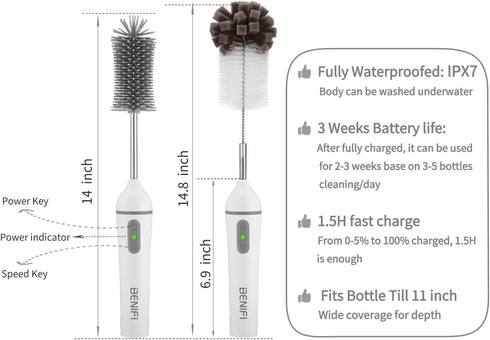 Benifi 11 1 Electric Bottle Cleaner Pro, in Baby Bottle Brush with Drying Rack, Sponge Brush, Silicon Brush, Formula