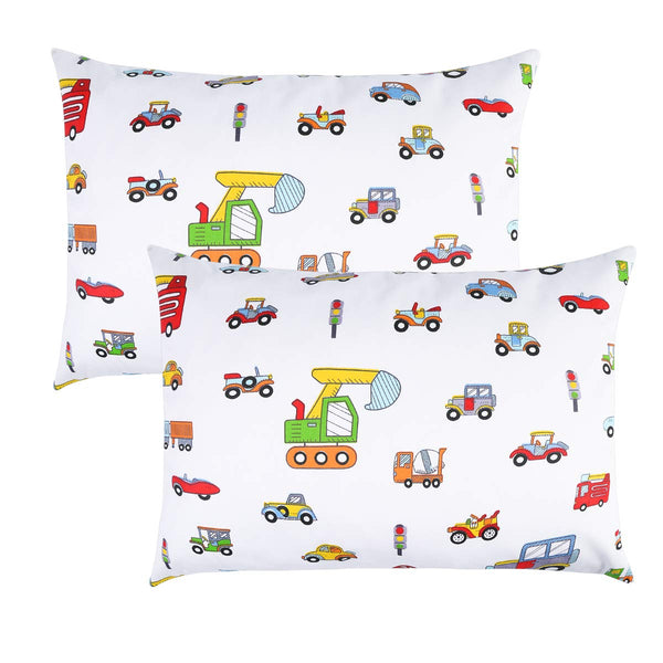 Kids Toddler Pillowcases 100% Cotton, 14x19, 2 Packs, Fits Kid Toddler Bedding Pillow 14x19, Construction Vehicle Cars