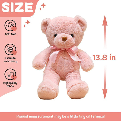 13.5" Pink Teddy Bear Stuffed Animals Soft Small Teddy Bear Cute Cuddly Stuffed Bear Plush Toys for Kids Girls Birthday