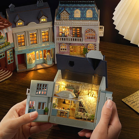 Montidey LED,1:24 DIY Miniature Wooden Dollhouse Furniture Kit,Mini Handmade Doll House with Scale Creative Woodcrafts