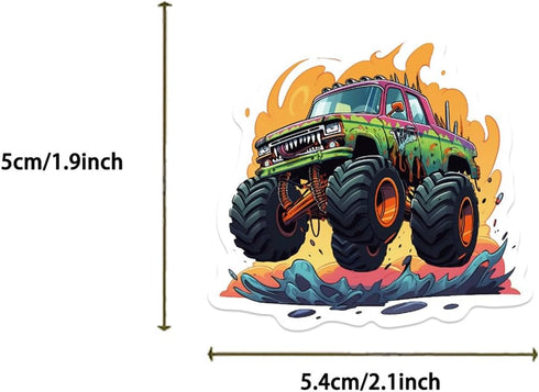 50PCS Monster Truck Stickers, Waterproof Car Stickers for Kids, Cool Gifts for Water Bottles, Skateboard, Laptop