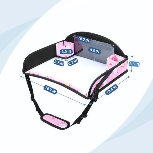 COOLBEBE 2 8 Kids Travel Tray for Toddler Car Seat, Portable Car Seat Lap Tray with Cup Holders & Markers, Pink Unicorn