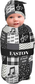Munific Custom Baby Swaddle Blanket for Boys Personalized Name Receiving Blankets with Hat