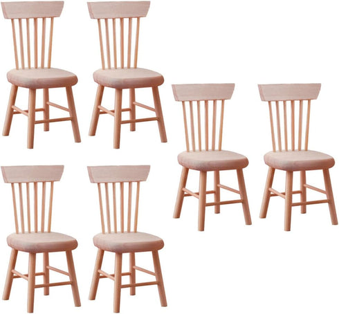 Toyvian 6 pcs Mini Wood Dollhouse Chairs, 1:12 Scale, Miniature Furniture Props for Dollhouse Landscape Garden