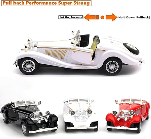 PUXU 1:28 Pullback 6.5in/16.8cm) Scale Diecast Metal Antique Classic Model Cars Collectible Toy Gifts (White,Length