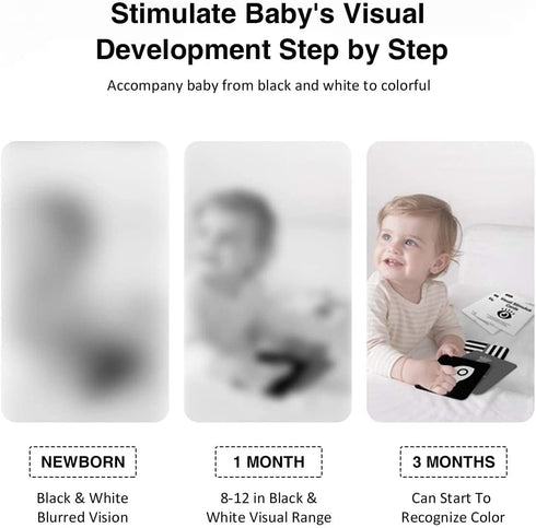 beiens High Contrast Baby Flashcards, Black White Color Visual Stimulation Learning Activity Cards for Newborns (0-3