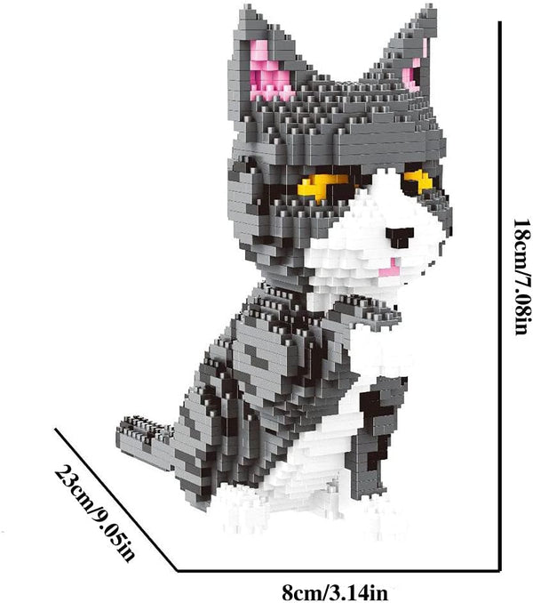 Mini Cat Building Blocks Set, 3D Puzzle Toy Bricks for Kids or Adults, 1300PCS Micro Mini Blocks (Cat Gray)