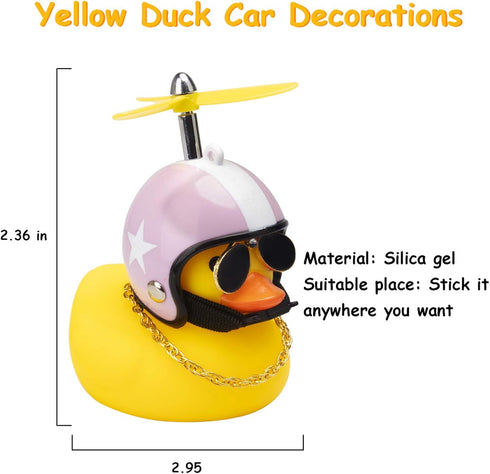 wonuu Car Duck, Rubber Duck Car Decorations, Dashboard 2-Pack Small Duck Ornaments with Propellers and Glasses