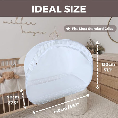 Wonder Space Elegant Baby Crib Net Tent - Minimalist Lace Design - Durable & Breathable Mesh to Keep Baby in & Stop