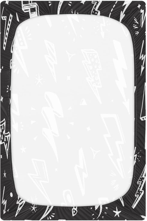 Fitted Crib Sheet for Boys Girls - Lightning Bolts Black Baby Crib Sheets Bassinet Sheets 27 x 39 in