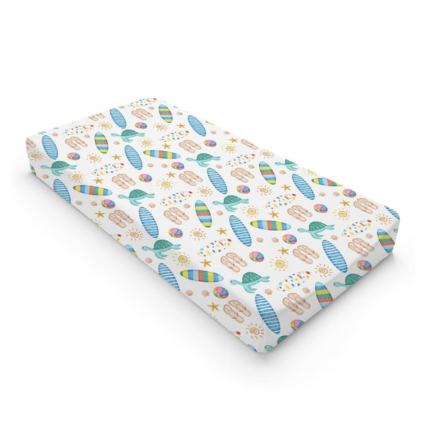 Boho Summer Beach Surf Changing Pad Covers, Colorful Surfboard Sun Turtles Sheets for Boy Girl, 32''x16''