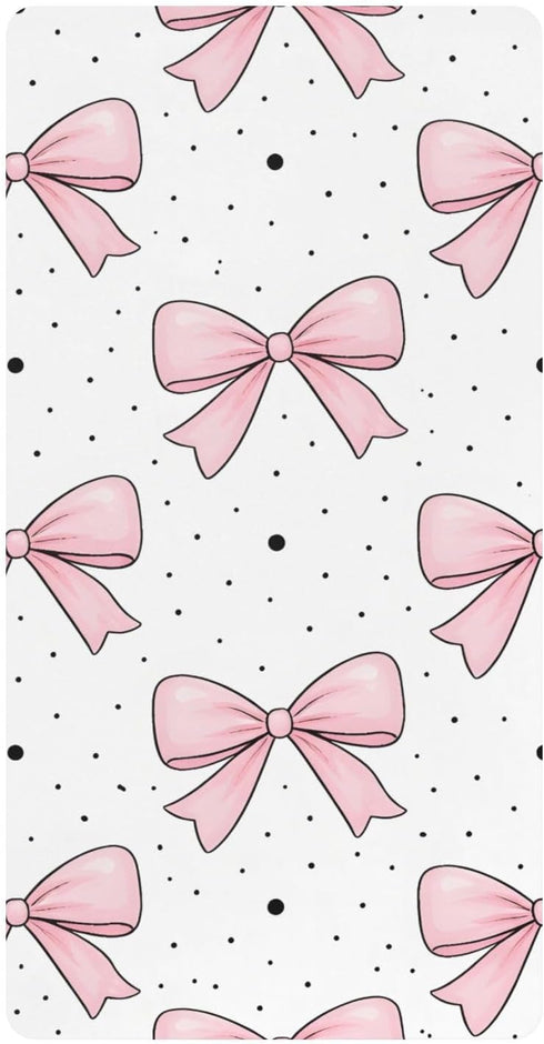 CZXW Pink Bowknot Pattern Crib Sheets Fitted 52" x 28" Natural Cotton Soft