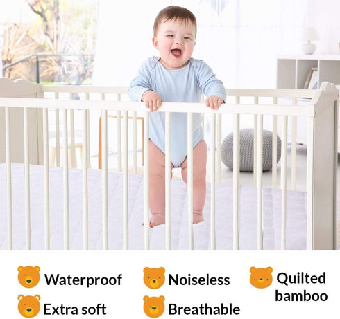 28x49, 100% PlushDeluxe Crib Mattress Protector, Waterproof, Noiseless, Ultra Soft Viscose Made from Bamboo