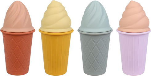 BLUE GINKGO Ice Cream Sand Toys, Silicone Beach Toy Set of 4, Easy Clean Travel-Friendly for Toddlers and Children