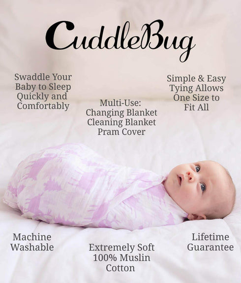100% 4x4 4 Pack CuddleBug Swaddles for Newborns - Muslin Cotton Baby Swaddle Blanket, Soft & Breathable, Large Feet