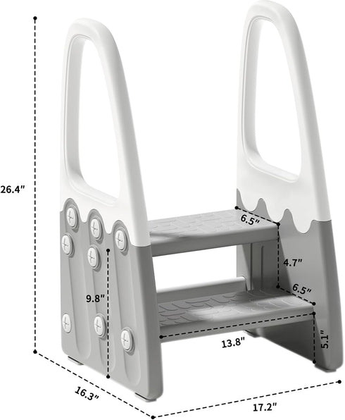 Joylico Two Step Stool with Handrails for Toddler and Kids, Standing Learning Stool Tower for Bathroom Sink, Potty