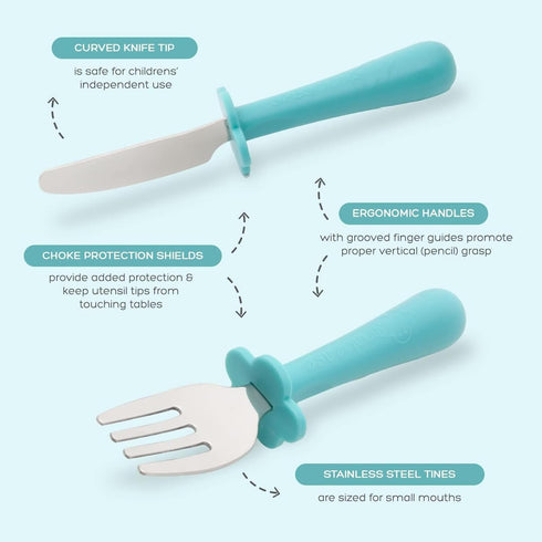 Grabease Toddler Silverware Set Forks Spoons and Knives Set Toddler Utensils Feeding Supplies, BPA and Phthalates-Free, Dishwasher Safe, Teal by grabease