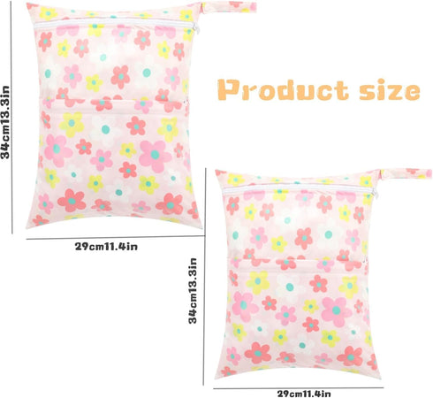 TSD 2-Pack Baby Wet Dry Bags Waterproof Reusable Diaper Bags with Two Zippered Pockets Travel Beach Pool Gym and Yoga
