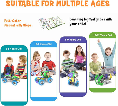 107Pcs Motorized Erector Sets for Kids Ages 4-8 - STEM Building Toys for Boys and Girls, Educational Gift