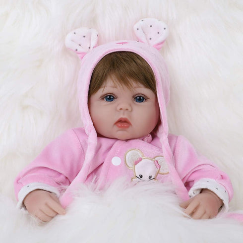 ENADOLL 16 inch Reborn Baby Doll, Realistic Silicone Vinyl Pink Mouse, Weighted Soft Body Gift Set for Ages 3+