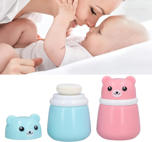 Entatial 2 Body Powder Container, Fine Powder Cartoon Bear Powder Puff Box Pcs No Irritation Durable for Adult