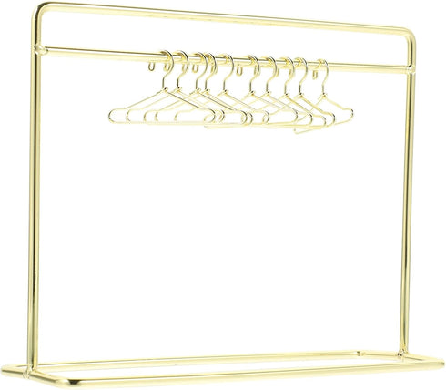 STOBOK Miniature Doll Garment Rack Set with 10Pcs Mini Doll Clothes Hangers, Golden Dollhouse Furniture