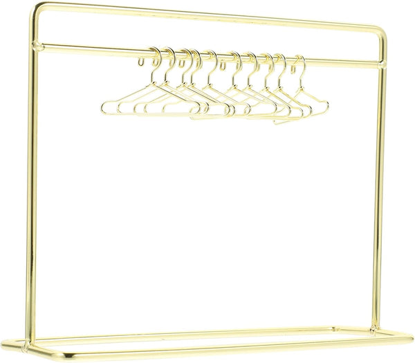 STOBOK Miniature Doll Garment Rack Set with 10Pcs Mini Doll Clothes Hangers, Golden Dollhouse Furniture