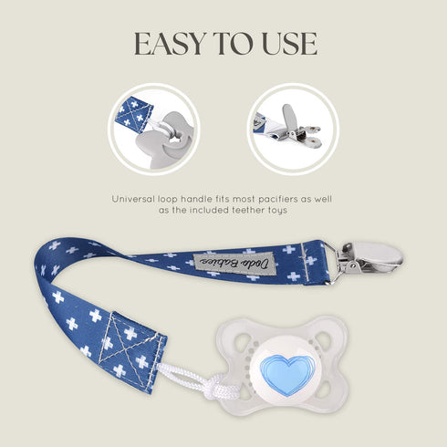 Set 6 Set, Dodo Babies Pacifier Clip & Teether Toy - Universal Pacifier Holder Loop - Silicone Teethers for Baby