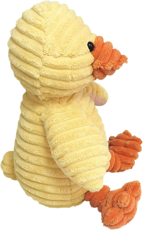 9 Inches Corduroy Duck Plush Stuffed Animal, Cute Furry Yellow Duck Toy, Soft Cuddly Plushie Hugger Toy for Boys Girls