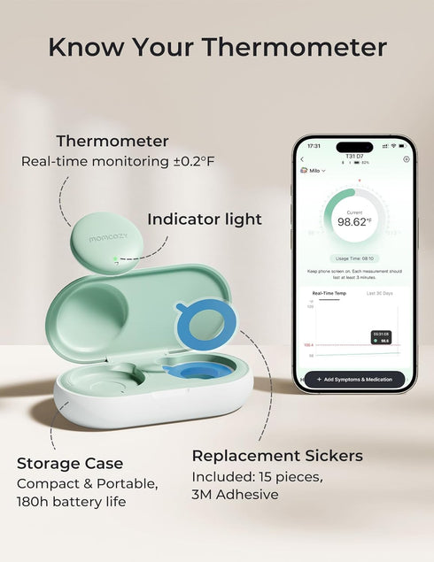 Momcozy 3M Wearable Digital Thermometer for Baby, Medical-Grade Accurate Smart Thermometer, Instant Reads, APP