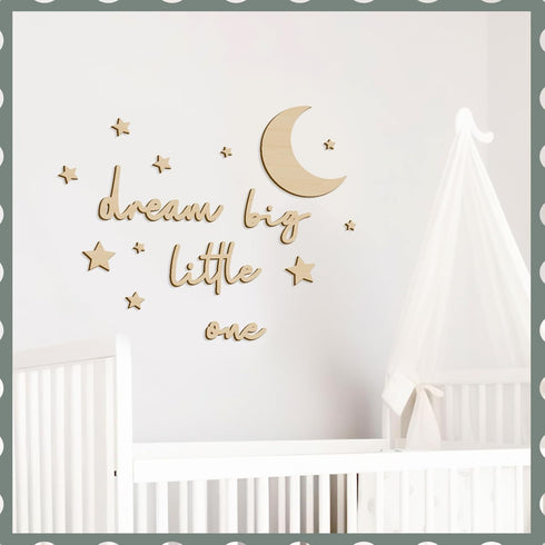 Briwooody 15 Pcs Moon and Stars Nursery Decor Dream Big Little One Wall Decor Boho Neutral Babyroom Wall Art Nursery