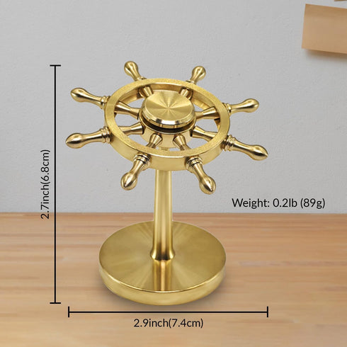 Brass Spinner Ship Wheel, Kinetic Desk Toy Spin with Stand, High Speed Bearing Metal Hand Spinners Anxiety Finger