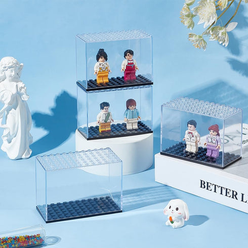 FINGERINSPIRE 4 PCS Stackable Minifigures Display Case, 3.7x2.7x1.9inch Transparent Plastic Case for Action Figures