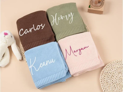 STELABUN 40 30 inches, Personalized Embroidered Baby Blanket for Boys/Girls, Cotton Chunky Knit Customized Swaddle