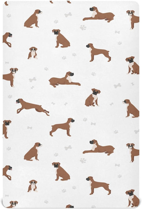 Crib Sheets for Boys Girl Boxer Dog Breathable Mini Crib Mattress Sheets