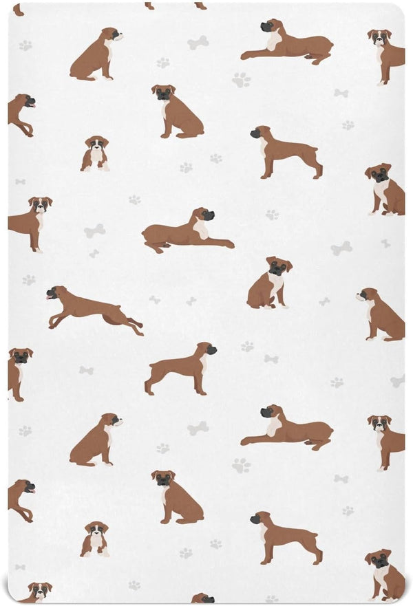 Crib Sheets for Boys Girl Boxer Dog Breathable Mini Crib Mattress Sheets