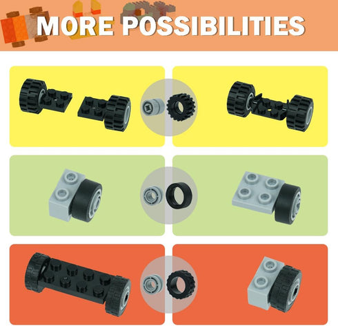 Sets, 224pcs MALEKO Wheels and Axles Car Parts and Pieces Tires Accessories Building, Construction Bulk Bricks